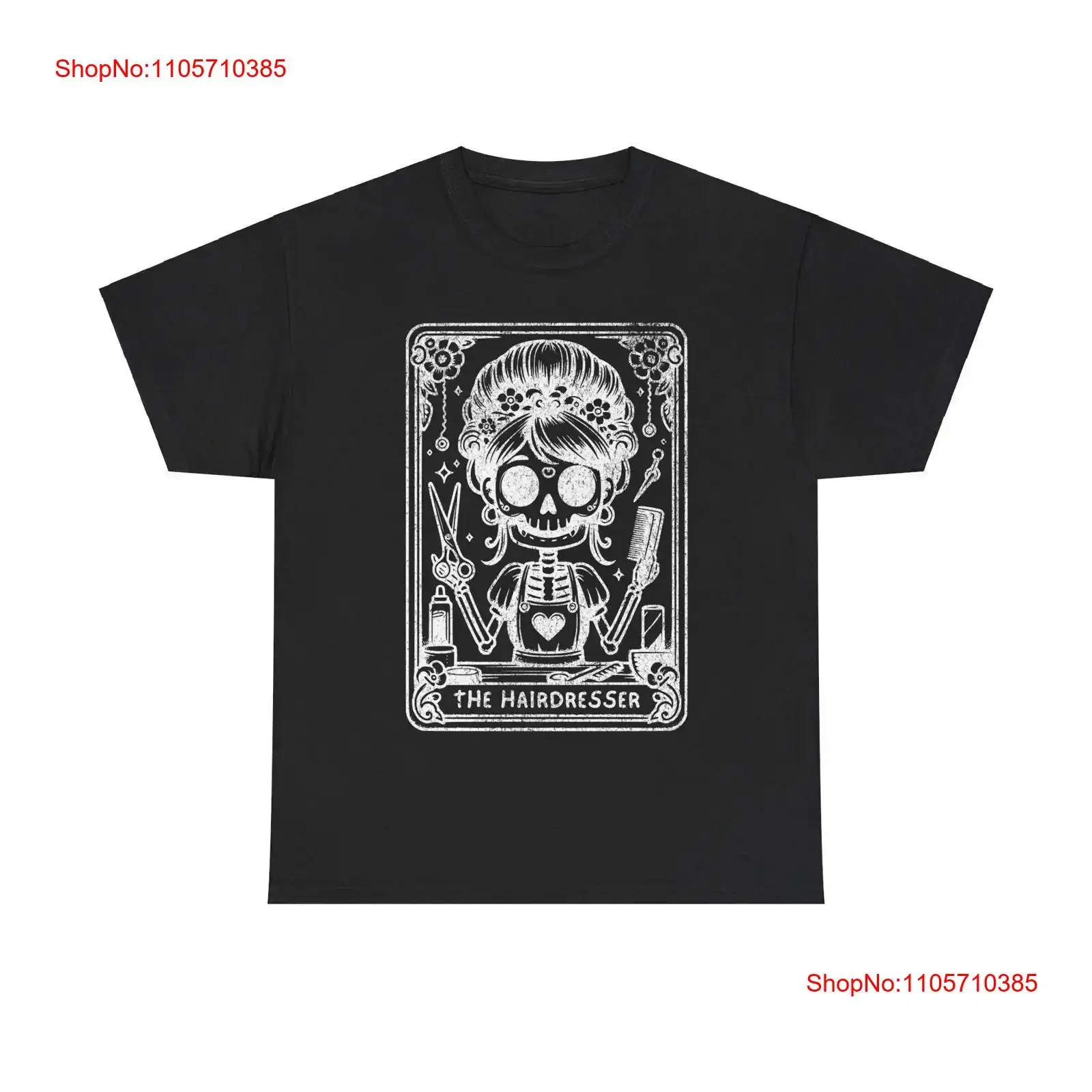Funny Tarot Skeleton Skull Hair dresser Stylist Hairdresser T shirt Heavy Cotton vintage Washed homme Casual Stretched Soft