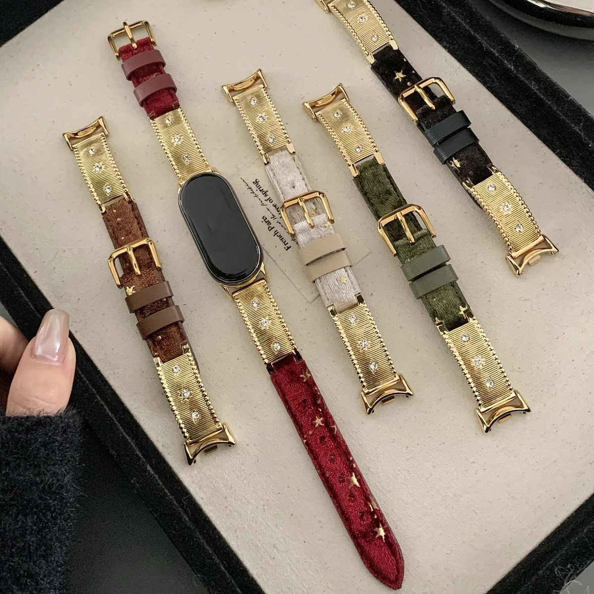Bracelet en cuir velours pour Xiaomi Mi Band 8 9 10 9Pro 8Pro Redmi Watch 4/5/6, joli bracelet de montre en métal à la mode pour femmes