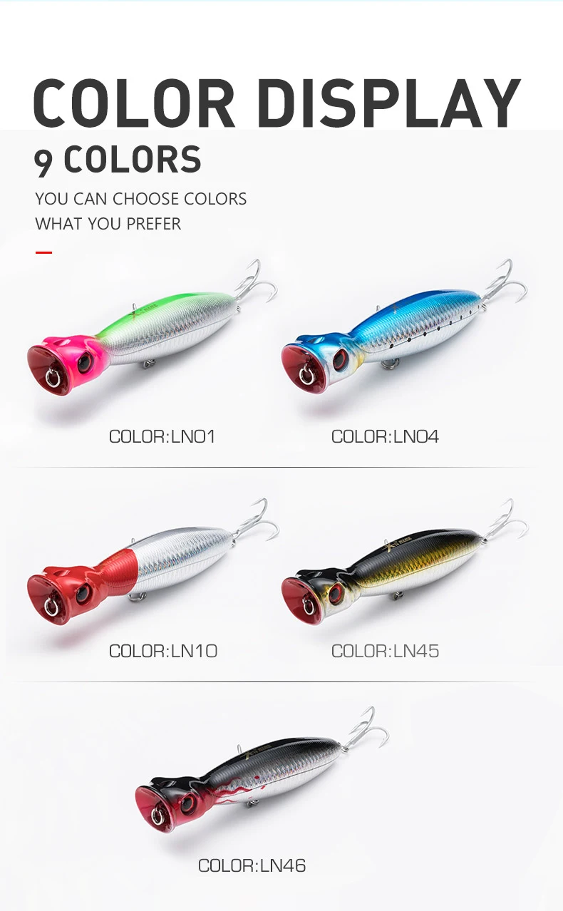 Kingdom Floating Popper Angelköder 80 mm 9,5 g 100 mm 16 g 130 mm 36 g TopWater Kunstköder Harter Wobbler zum Angeln auf Barschforellen – Detail 10