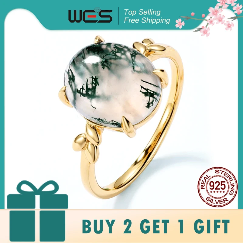 

WES уникальные овальные кольца 10*12 мм с натуральным моховым агатом для женщин, серебро 925 пробы, винтажные ювелирные изделия, позолоченные, подарок на помолвку, оптовая продажа