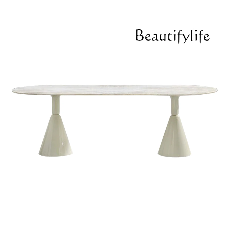 

French Rock Plate Simple Light Luxury Household Dining Table Rectangular Cream Style Dining Table