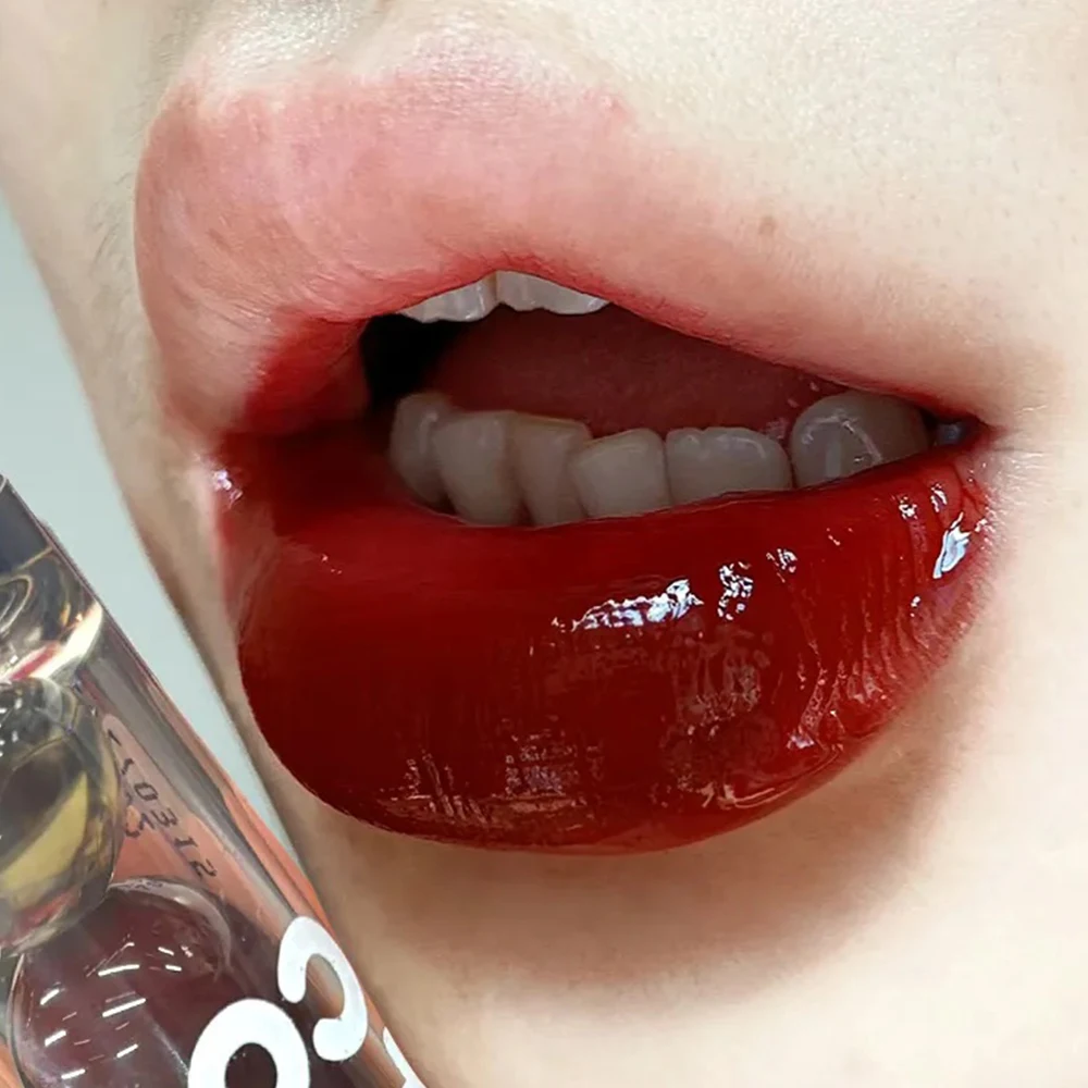 Dark Black Mirror Water Lip Gloss Moisturizing Juice Glass Tea Brown Red Lipsticks Lasting Non-stick Cup Korean Makeup Cosmetics