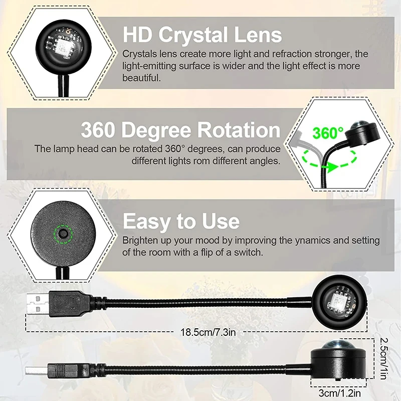 USB Sunset Projection Photography Background Creative Rainbow dormitorio Switch Night Light mini Room LIGHT LED Bar RGB