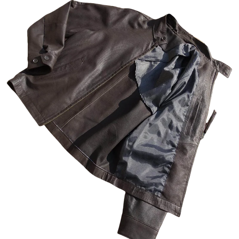 Ultra-rare Limited Pieces: Half-lined Harrington Leather Jacket with French Distressed Texture Sheepskin, Superb Quality Texture