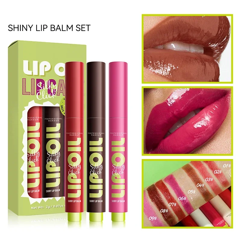 9 Colours 3Pcs Mirror Glass Solid Lip Glaze Set  Moisturising Lipstick Blending Set Lip Oil Lipstick Hydrating Lip Gloss Stick