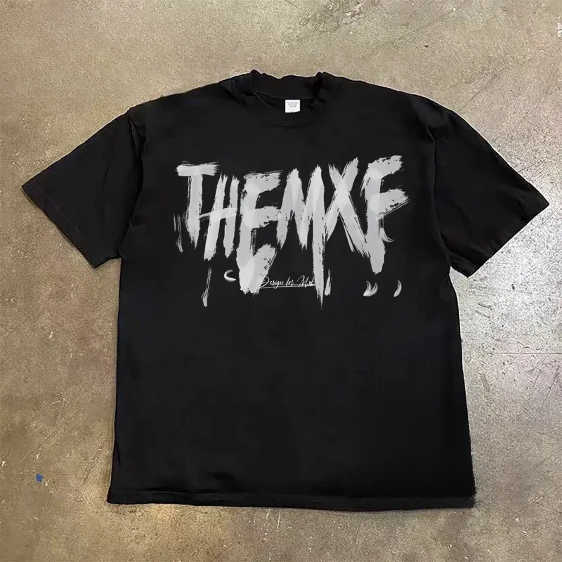 

300G Pure Cotton Heavy American Street Trend Fashion Summer Personalized Letter Printing Men's Pure Cotton T-shirt Short Sleeve