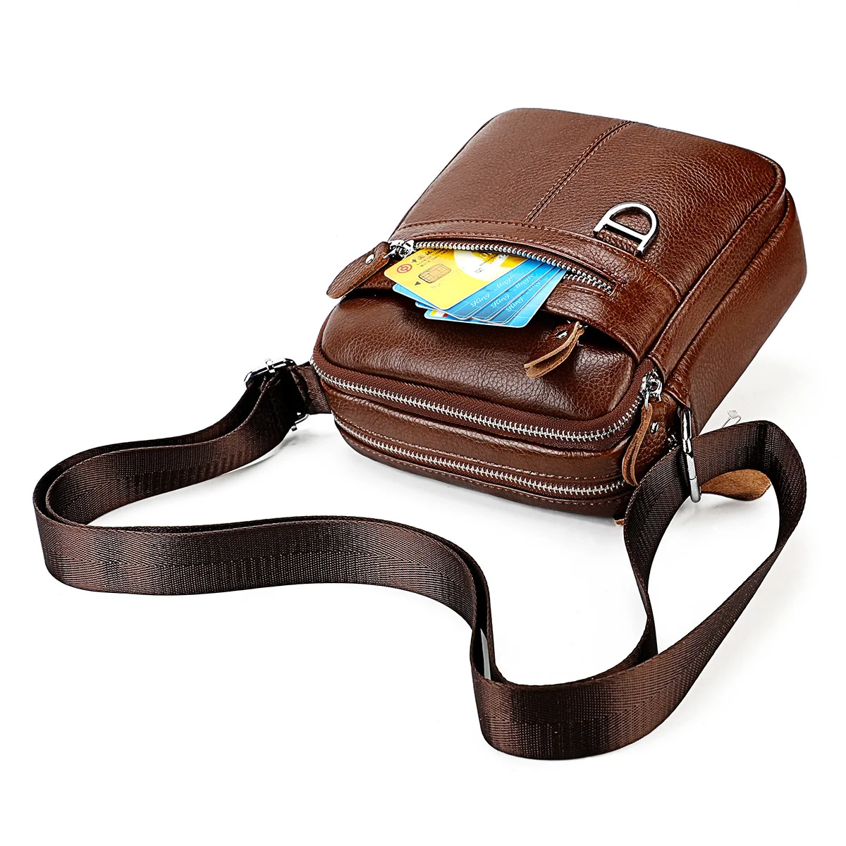 Leather Bag for Men Small Casual Detachable Shoulder Strap Crossbody Bags for  Men Hiking Travel