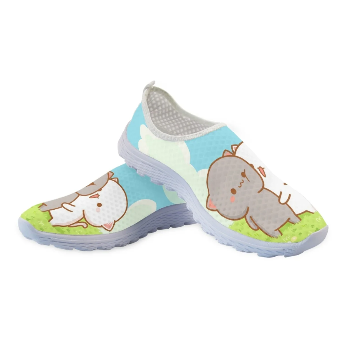 Cute Cartoon Cat Pattern Print Women's Casual Shoes Summer Autumn Light Comfort Outdoor Flat Shoes Breathable Mesh Nursing Shoes