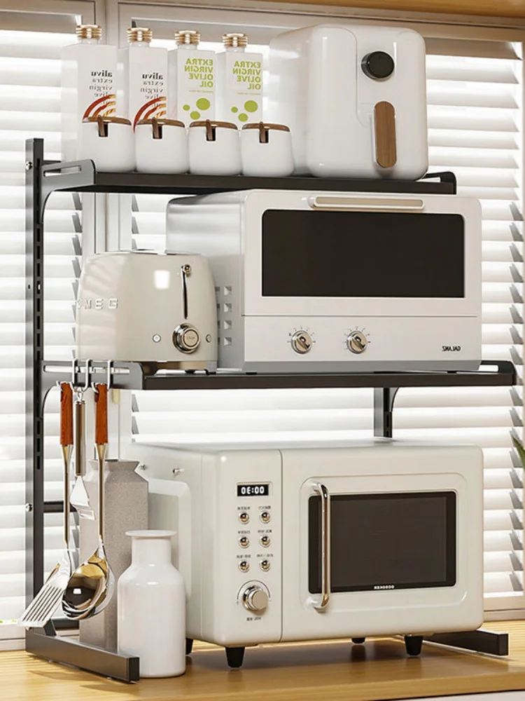 

Kitchen Retractable Microwave Oven Storage Rack Household Countertop Cooker Oragnizer Cabinets Adjustable Seasoning Rack Shelf