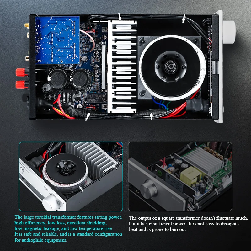 HiFi Amplifier ES9018K2M DAC DSD Lossless Decoding Digital Audio Power Amp Bass Treble Control Toroidal Transformer USB OTG