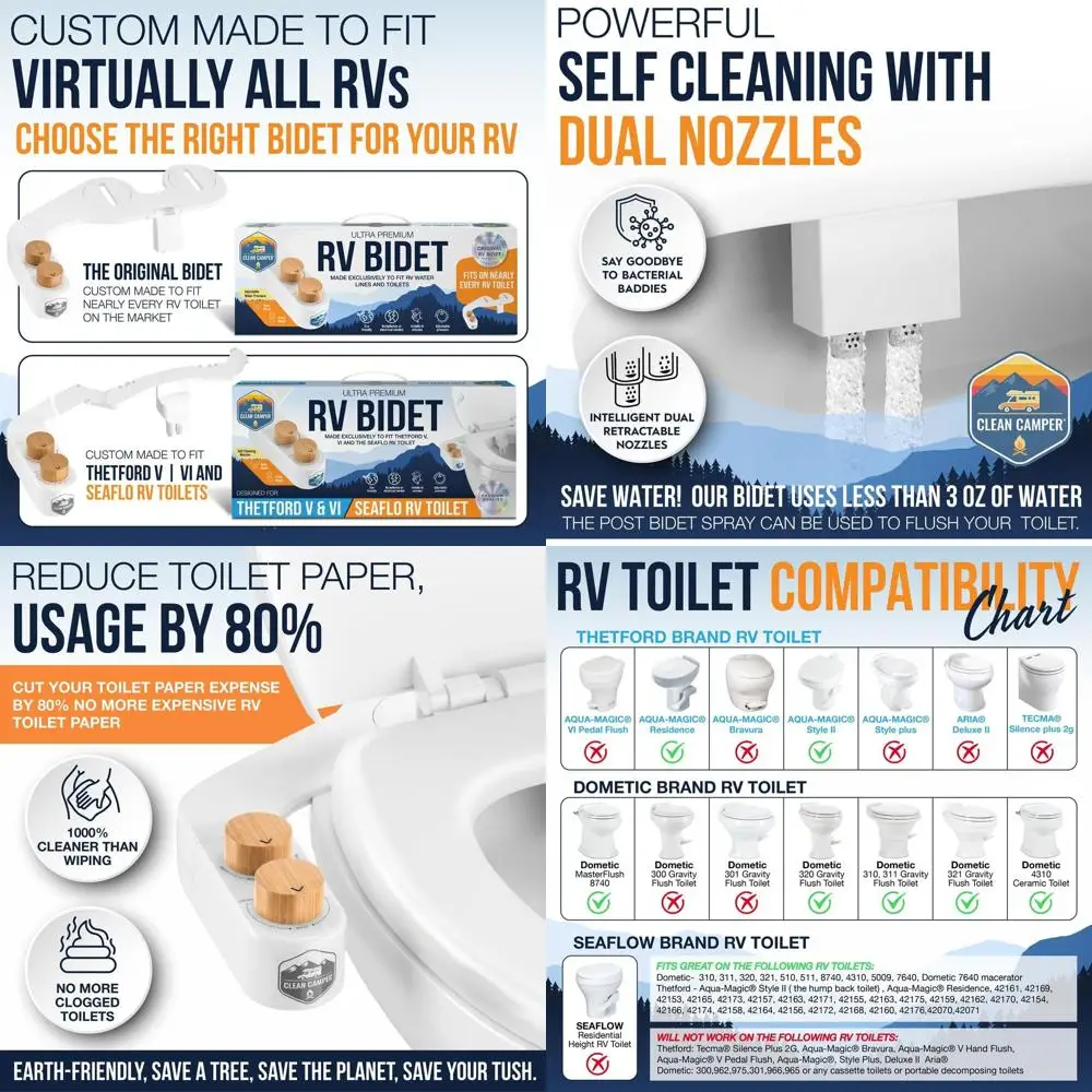 

Оригинальные самоочищающиеся двойные насадки для биде на колесах | Неэлектрическая, реверсивная конструкция | Простая установка, совместимость с водой на автофургоне