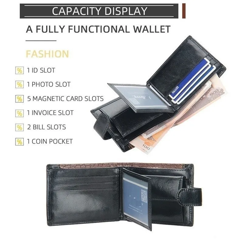 Men's Trifold Wallet Clutch Money Bag Patchwork Leather Coin Pocket Card Holder Short Male Purse