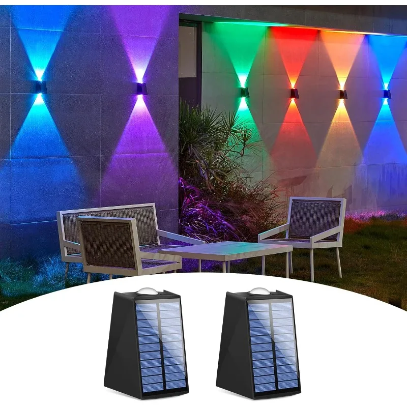 2 Pack, Up and Down Solar Outdoor Wall Lights, Solar Exterior Lights for Garage Garden Yard Porch (Multi-Color)