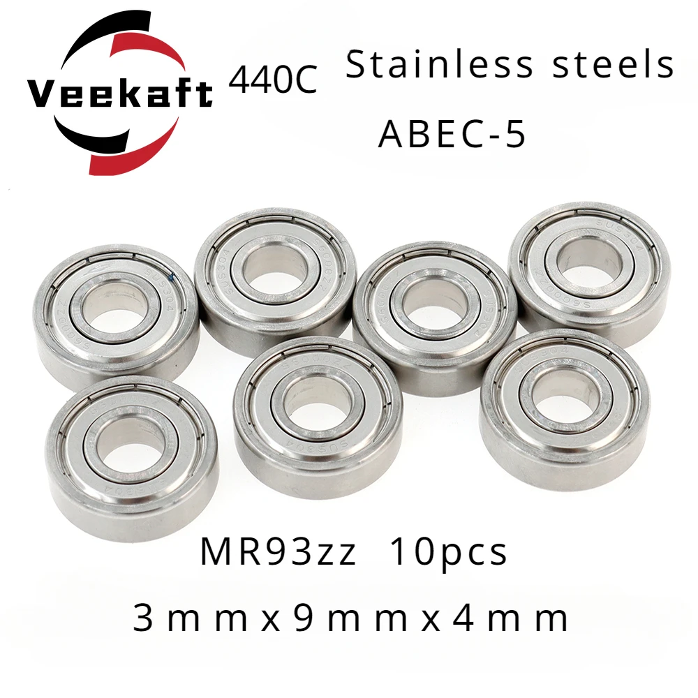 

Veekaft 440C Stainless Steel ABEC-5 MR93zz Miniature Deep Groove Ball Bearings 3mmx9mmx4mm 10pcs