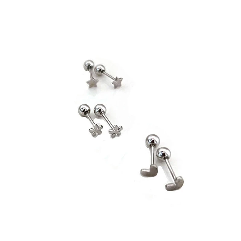 1 Pair Of Screw-on Screw Earrings Fine Geometric Compact Women's Ear Cartilage Studs Fashionable And Versatile Body Jewellery