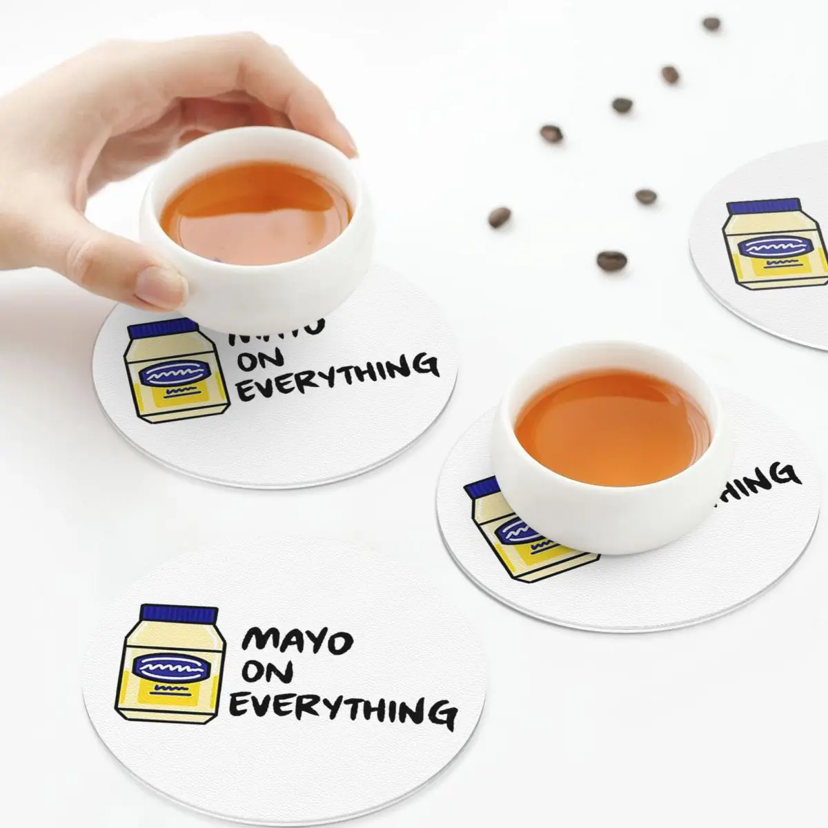 Mayo (Mayonnaise) On Everything Coasters PVC Leather Placemats Insulation Coffee Mats Decor Home Kitchen Dining Pads Set of 6