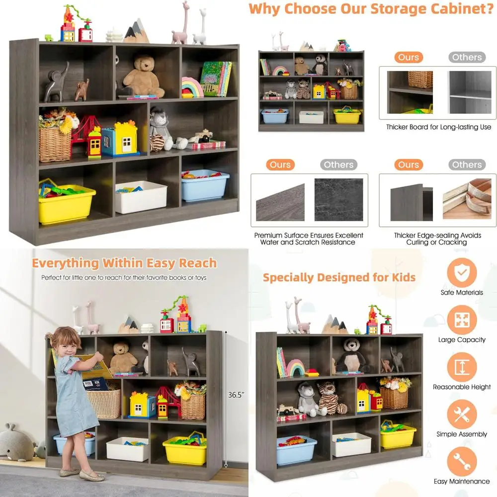 

Деревянный органайзер для хранения на 8 секций для детей: идеально подходит для классов, игровых комнат, детских садов, серый цвет