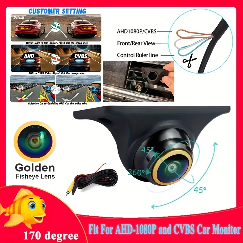 AHD-1080P AHD/CVBS Support, Front/Rear/Left/Right View Backup Camera Fisheye - Compatible with Pickup Trucks, SUVs, RVs, Van