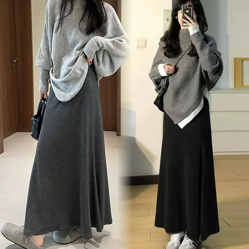 ملابس حمل لخريف وشتاء 2025 تنورة جديدة متماسكة على شكل حرف a-ملابس عالية الخصر للتخسيس متوسطة الطول للنساء الحوامل #2