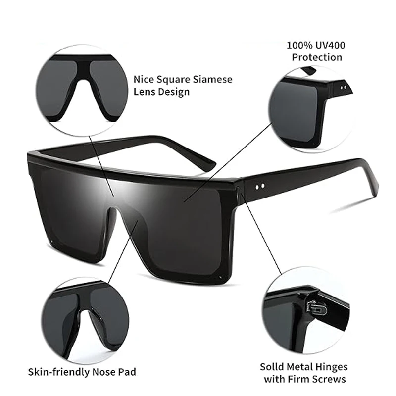 Extra large sunglasses for men and women, flat top square fashionable sunshade hat UV400