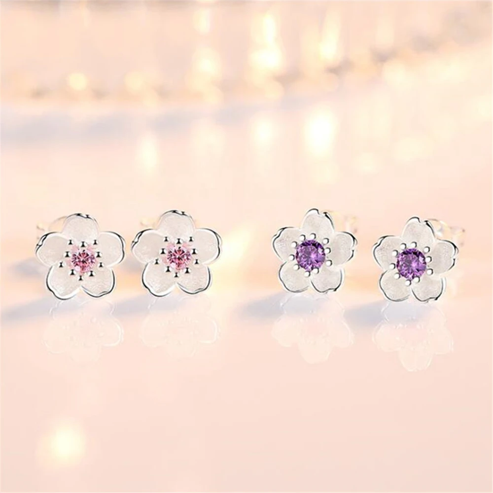 CHSHINE 925 sterling silver Fashion women fungus ornaments romantic cherry small clean Earrings pink purple luxury jewelry