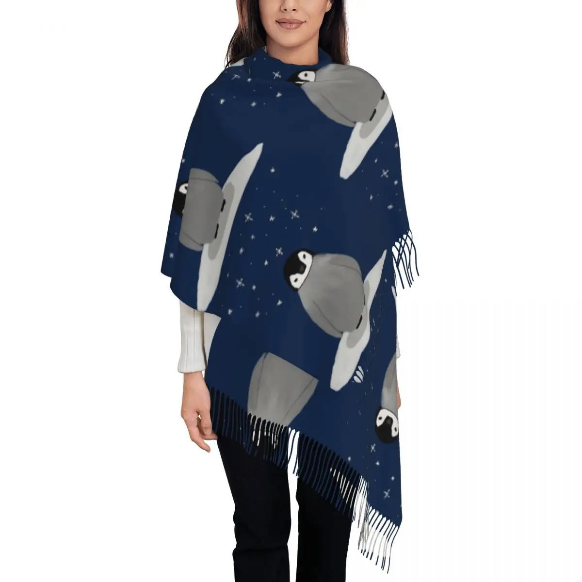 Happy Little Penguin Scarf Tassel Scarves for Women Soft Warm Shawls and Wraps Large Fall Winter Shawl Wrap