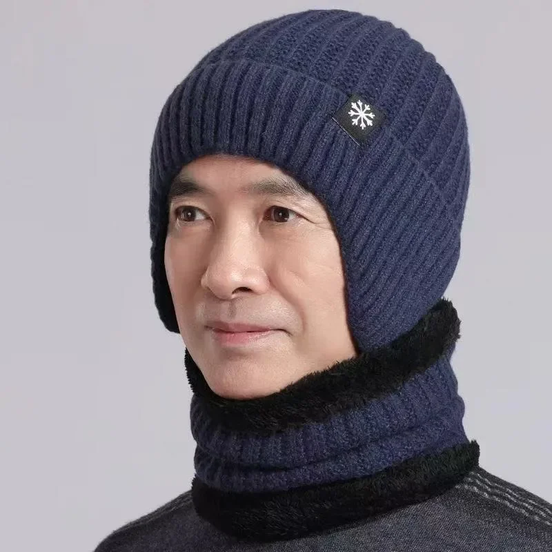 Thick Soft Knitted Wool Beanie for Senior Men Winter Warm Ear Protection Protective Headwear for Daily Outdoor Wear