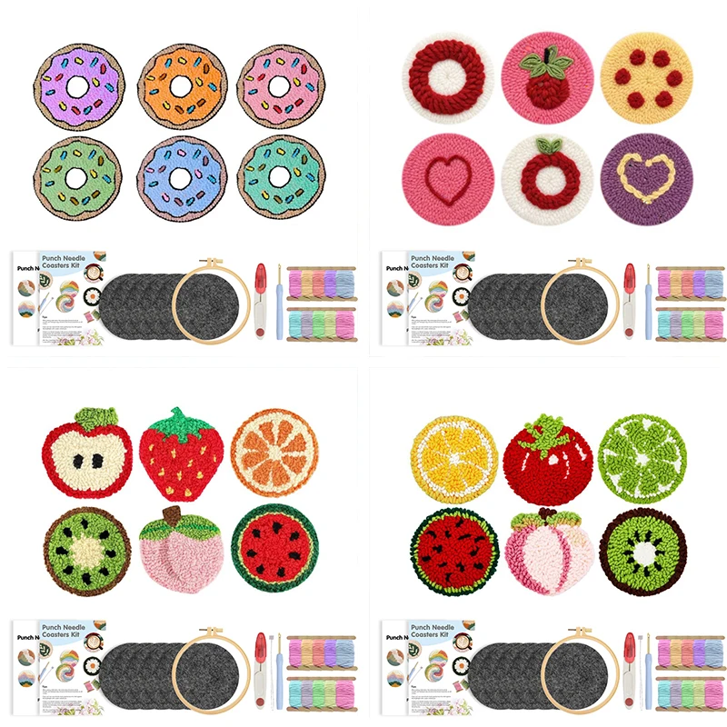 

GATYZTORY Fruit Pattern DIY Punch Needle Embroidery Craft Set 6 Pcs Punch Needle Coasters Kit for Beginners Tufting Coaster Art