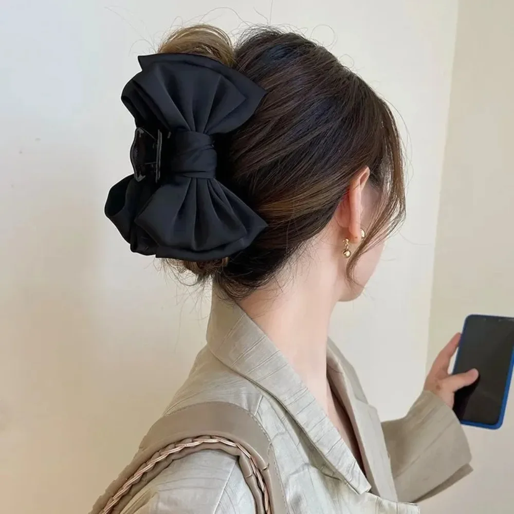 Elegant Women Bow Hair Claw Clips Double-sided Large Satin Shark Hair Claw Solid Bowknot Hairpins Barrettes Hair Accessories image 2
