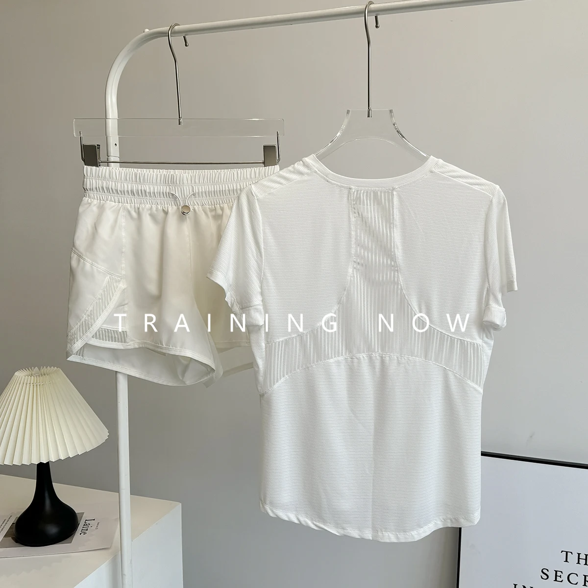 

Свободный быстросохнущий беговой костюм для женщин, летние дышащие шорты с короткими рукавами для фитнеса на открытом воздухе, новинка 2023 года, костюм для йоги