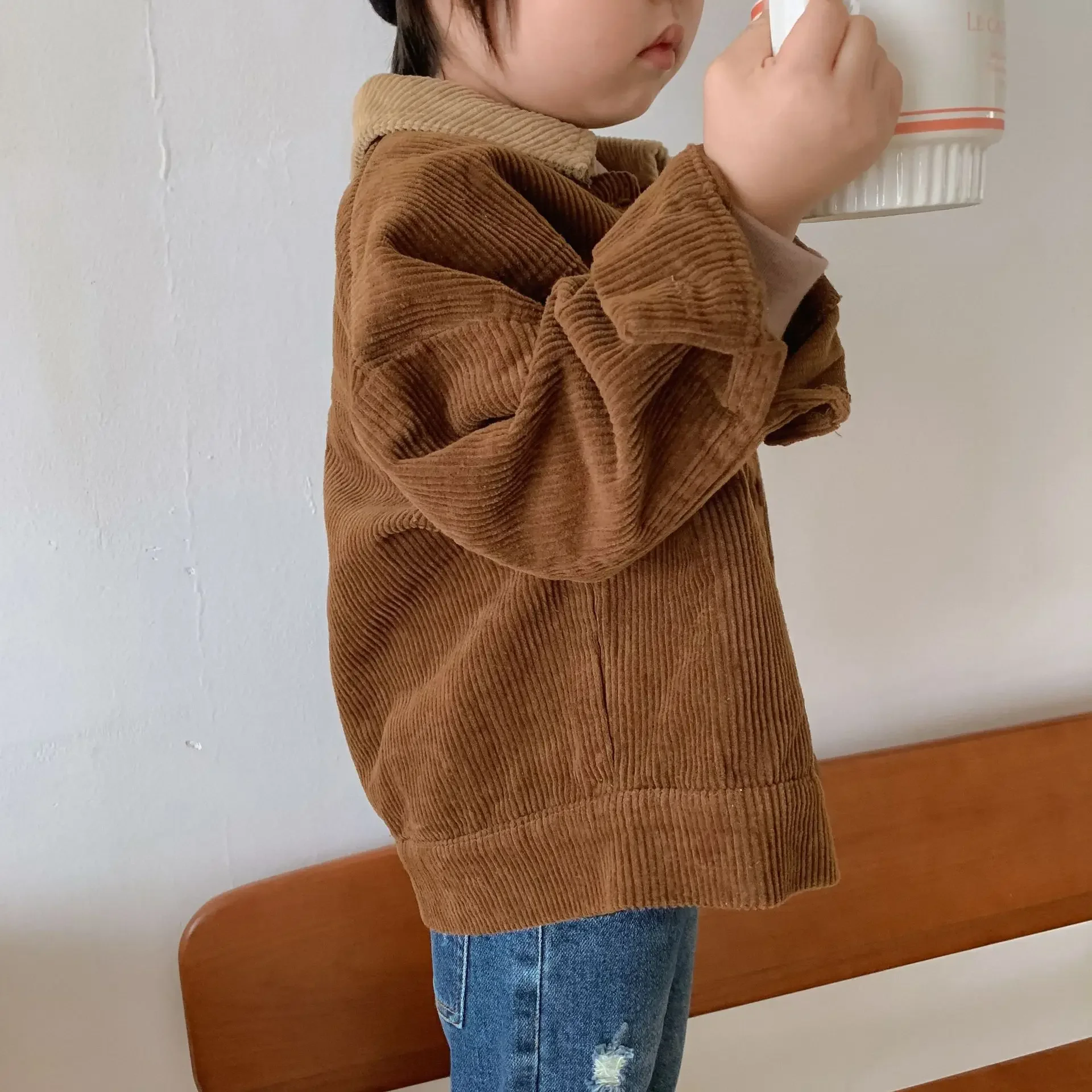 Children Clothing Children Corduroy Cotton Jacket Boys Girls Spring Autumn Patchwork Collar Top Baby Loose Korean Jacket 2024