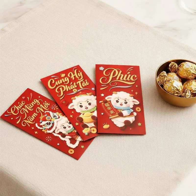 6Pcs 3D 2027 Sheep Year Red Envelope New Year Spring Festival Lucky Money Pouch Cute Lamb Pattern