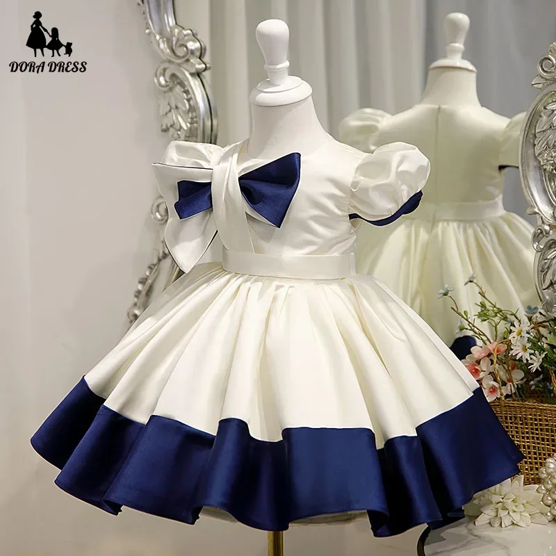 

High-End Flower Girls Evening Gown Big Bow Design Spanish Vintage Children Birthday Party Dresses For Easter Eid