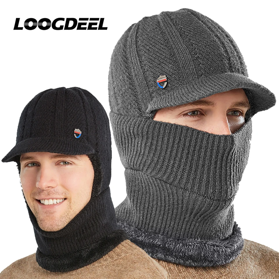 LOOGDEEL Winter Men Ear Protection Warm Thick Plush Wool Hat With Brim Women Scarf Fashion Cold Wind Prevent Outdoor Headwear