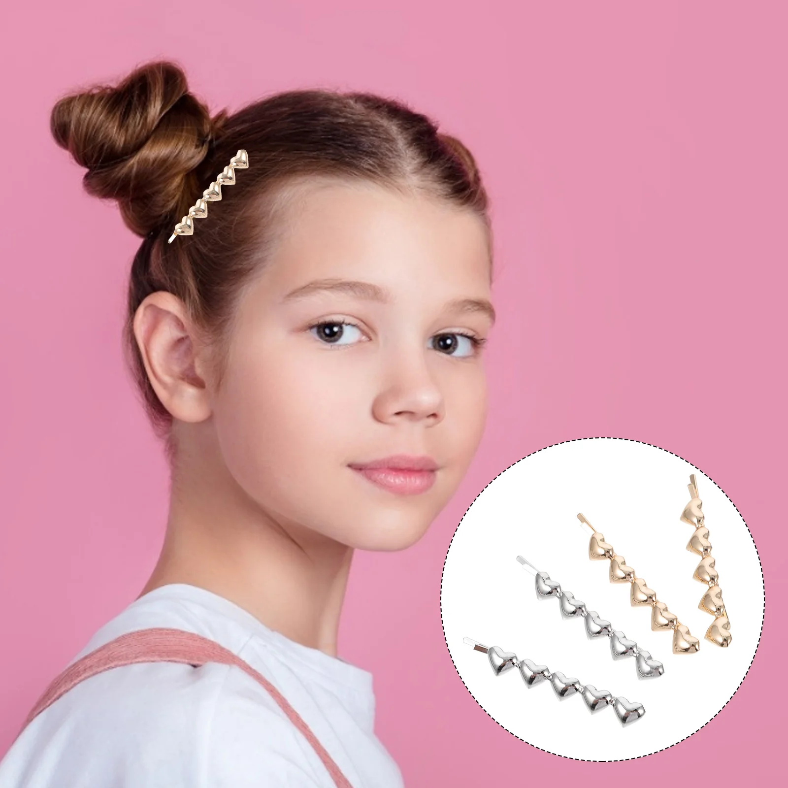 

4Pcs Heart Design Hairpin Punk Barrette Hair Grip Creative Hair Styling Clips Party Accessories Heart Bobby Pin