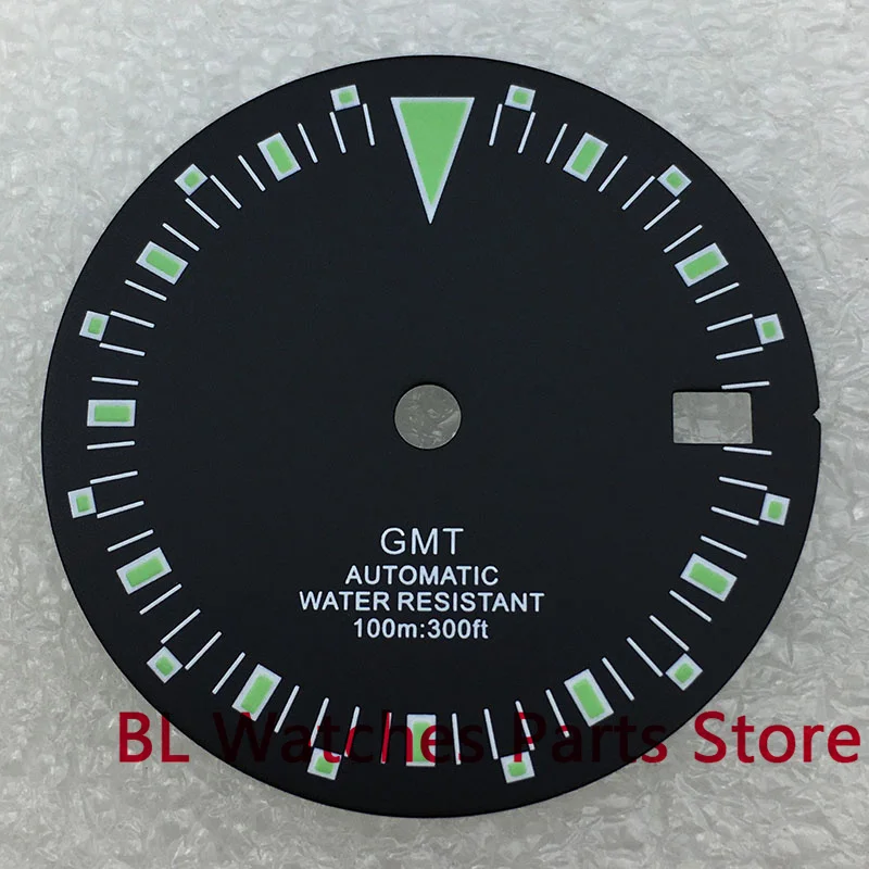 BLIGER 29mm Sterile Watch Dial Orange/Green Time Mark Green Lumious For NH34(GMT) Movements Fit 36mm-41mm Case