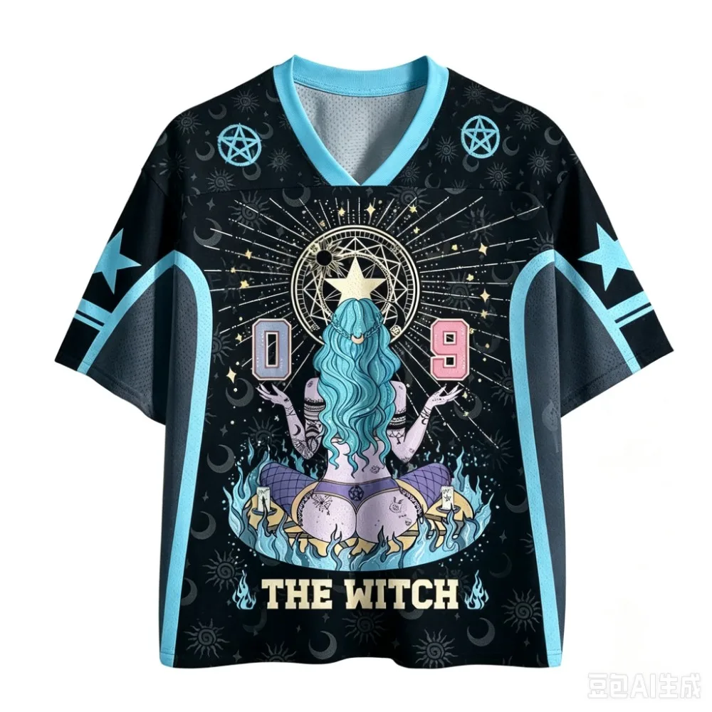 Occult Witch Graphic 3D Printed Men's Women V-neck T-Shirt Retro Harajuku Casual Quick-Dry Sport Y2K Style Parent-Child Clothing view 5