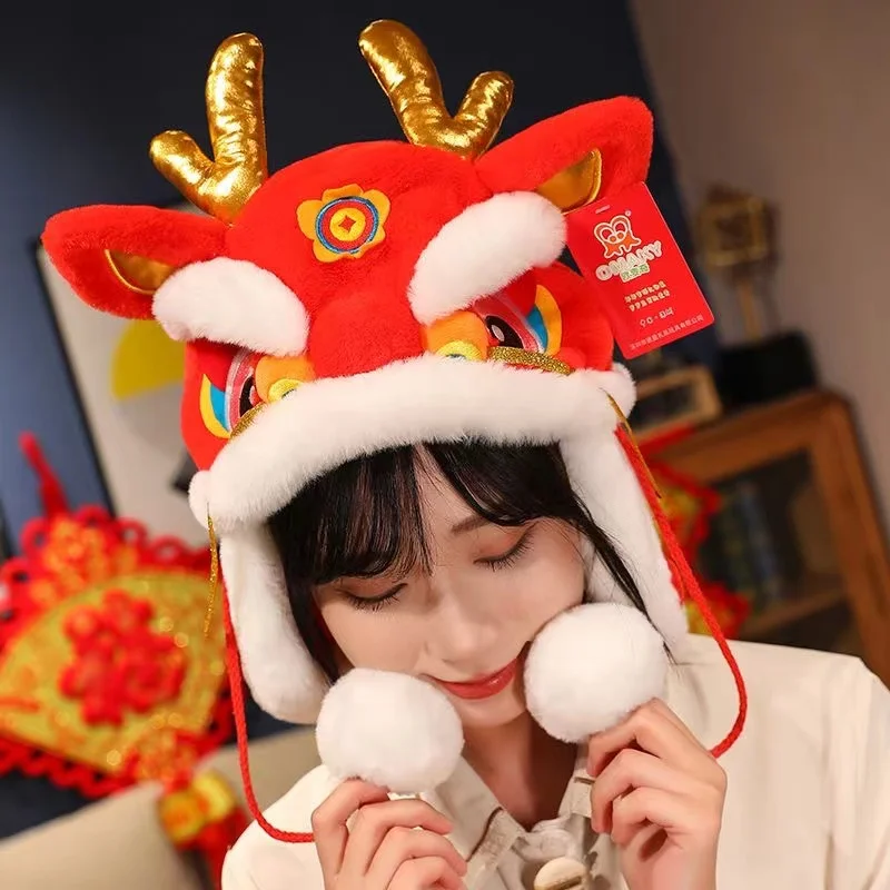 2024 Dragon Year Festive Hat Children Adult Autumn Winter Warm Cold Proof Wrap Chinese Spring Feastival Kids Costume Accessories