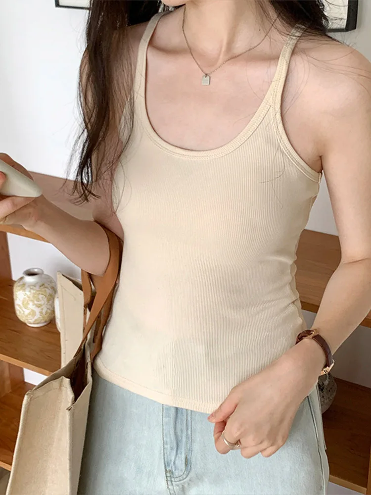 New summer women's vest: solid colors, slim fit, casual and fashionable. Available in apricot, gray, dark coffee, and black.