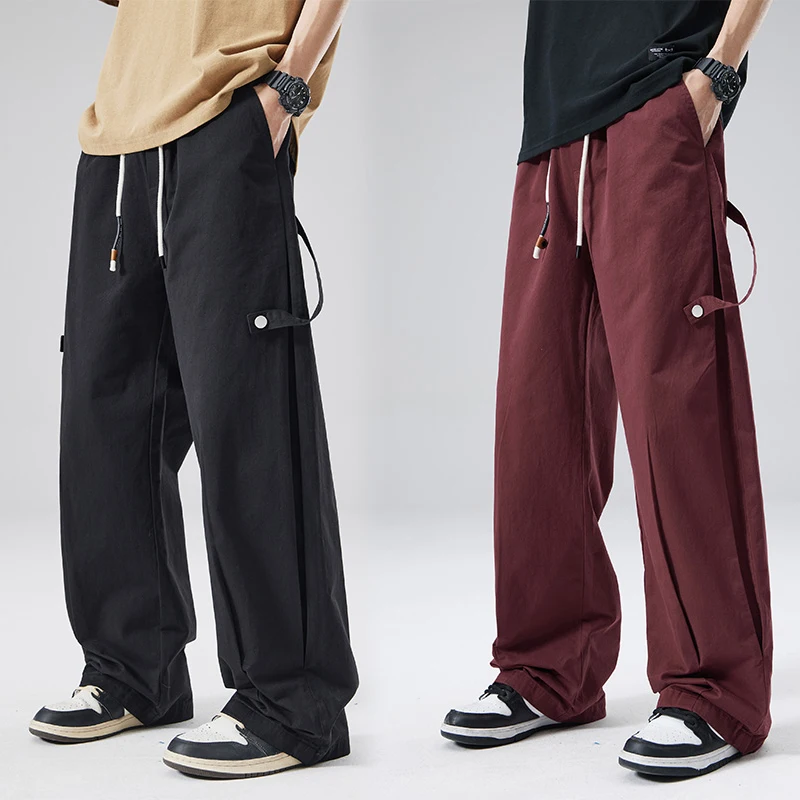 

Мужские летние брюки свободного кроя с широкими штанинами, повседневные, в уличном стиле, длиной в пол, из дышащего хлопка