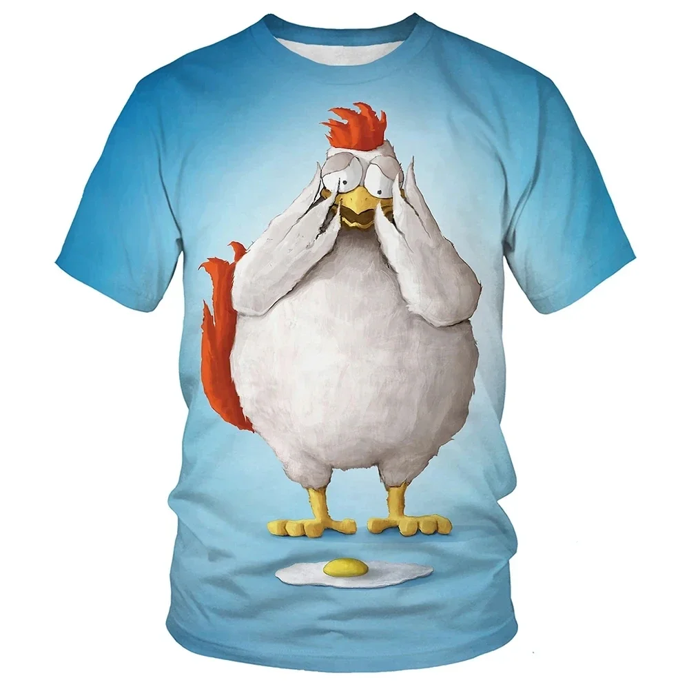 

Summer Men's New Interesting Printed Cute Chicken Pattern T-shirt Fashion Casual Fun Street Casual Breathable Loose O Collar Top