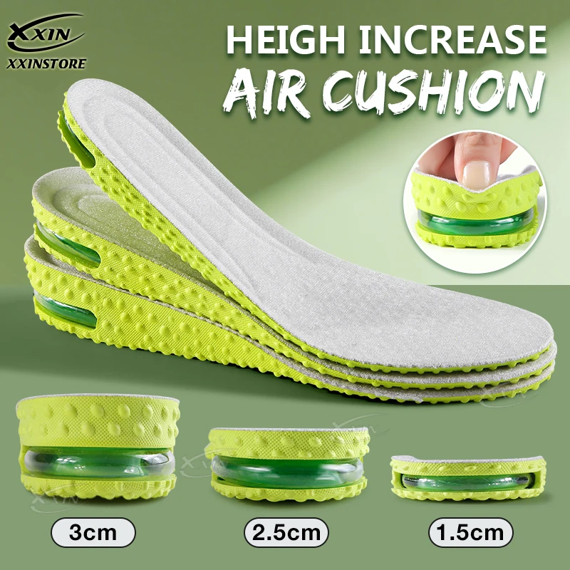 【Xxin】1.5/2.5/3cm Height Increase Insoles  Air Cushion Shock Absorption Shoe Cushion Pad Men Women Soft Breathable Insole