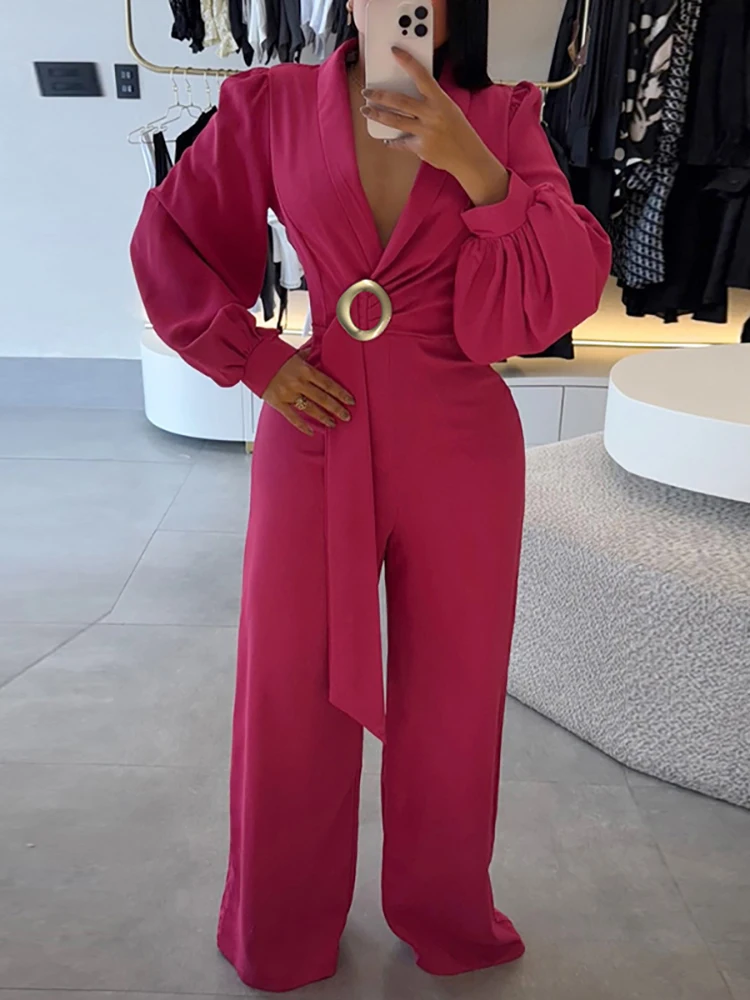 

New 2025 Autumn Long Sleeved Women's Casual Jumpsuit New Temperament Party Romper Simple Solid Color High Waist Office Playsuit