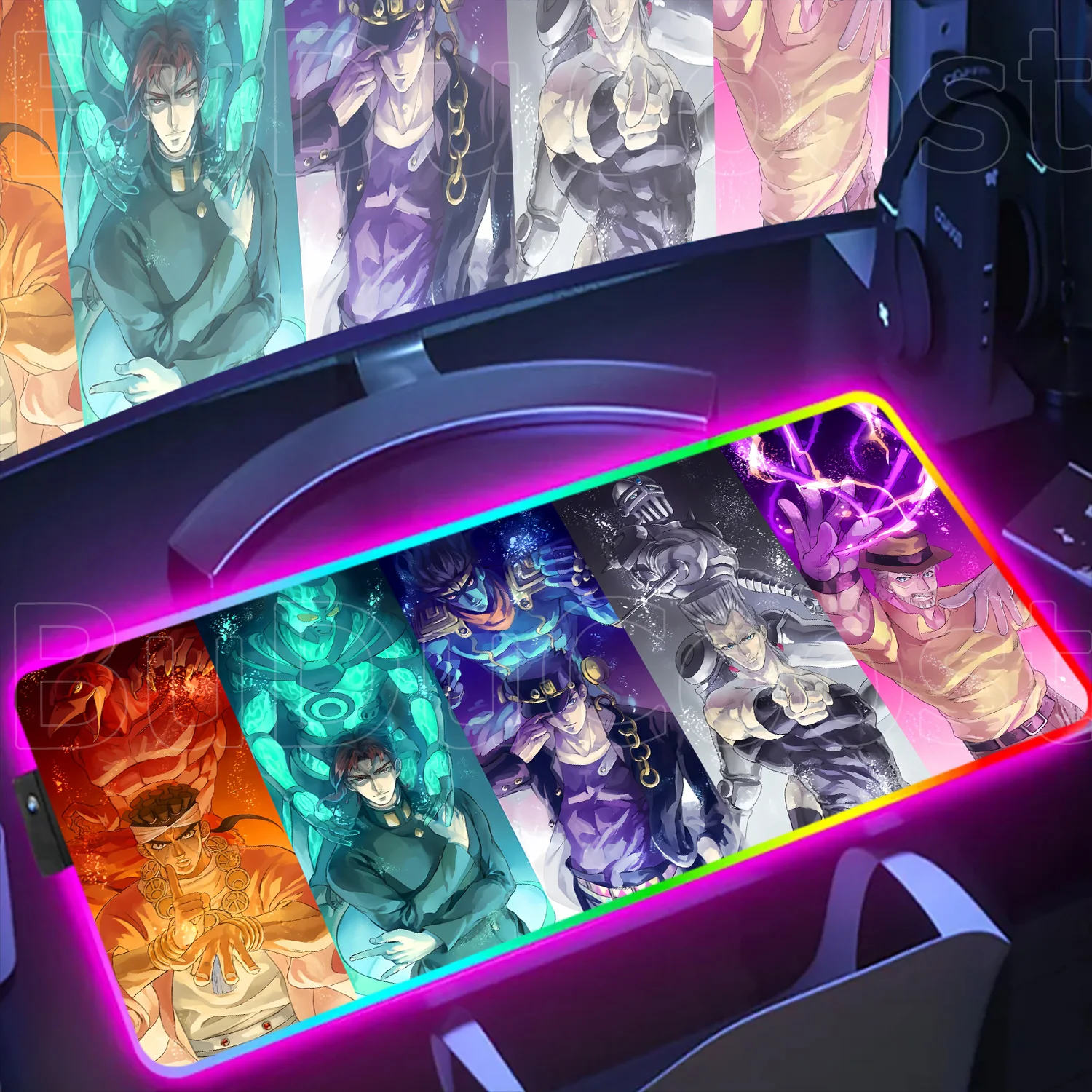 Jojo Bizarre Adventure Anime Gamer Computer LED Glowing Desk Mat Large RGB Backlight Mouse Pad Setup Keyboard Gaming Accessories