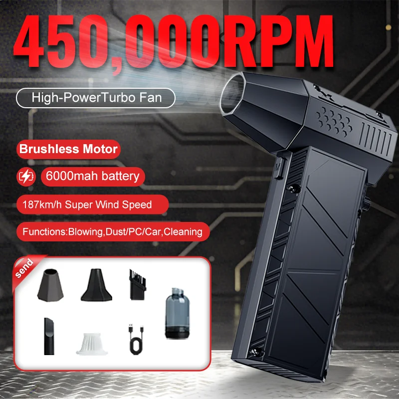 

450000RPM New X6 Turbo Fan Upgrade Rechargeable Blower Brushless Air Blower Violent Fan Portable Dust Blower Electric Dryer