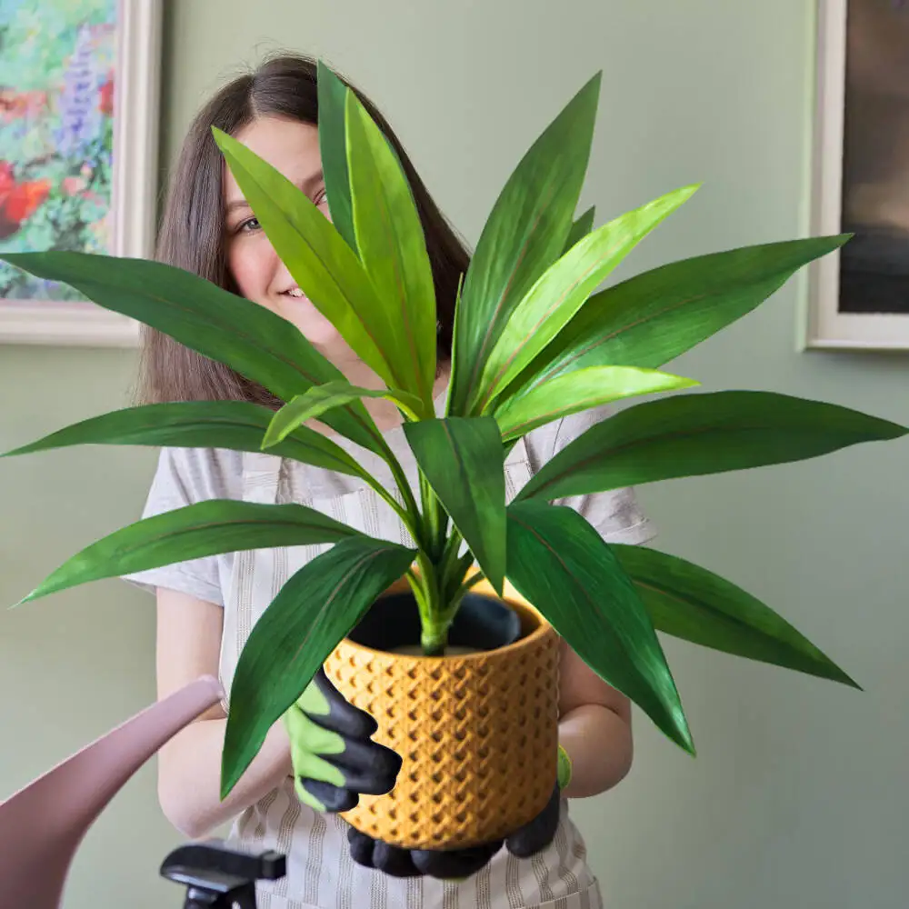 45cm 17 잎 인공 Dracaena 나무 가짜 열대 야자 식물 플라스틱 관목 식물 Cycas 나무 지점 홈 정원 장식