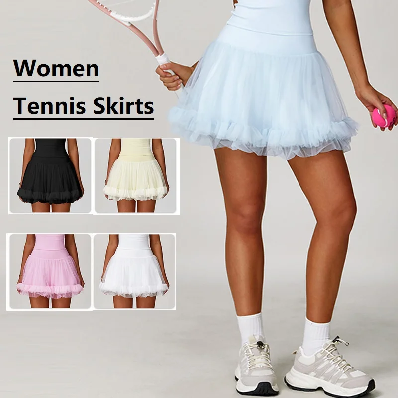 

Women's High Waisted Tennis Lace Skirt Tennis Yoga Golf Sports Skorts with Short Pocket Breathable A-Lined Tutu Skirts