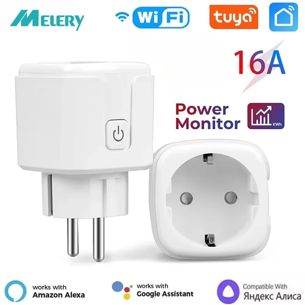 

Умная розетка MeleryTuya Wi-Fi, 16A, вилка европейского стандарта, таймер мониторинга в реальном времени, пульт дистанционного управления через Alexa Google Home, голосовое управление, бытовая техника