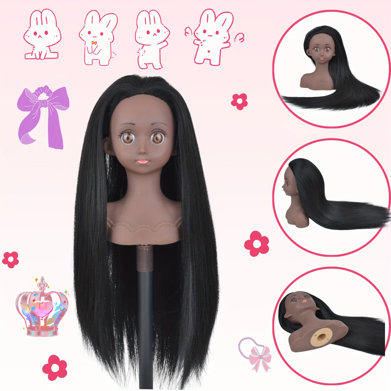 

14" Black Mannequin Head with Hair Mannequin Head Styling Heads Training Doll for Hair Braiding, Styling & Cosmetology Practice