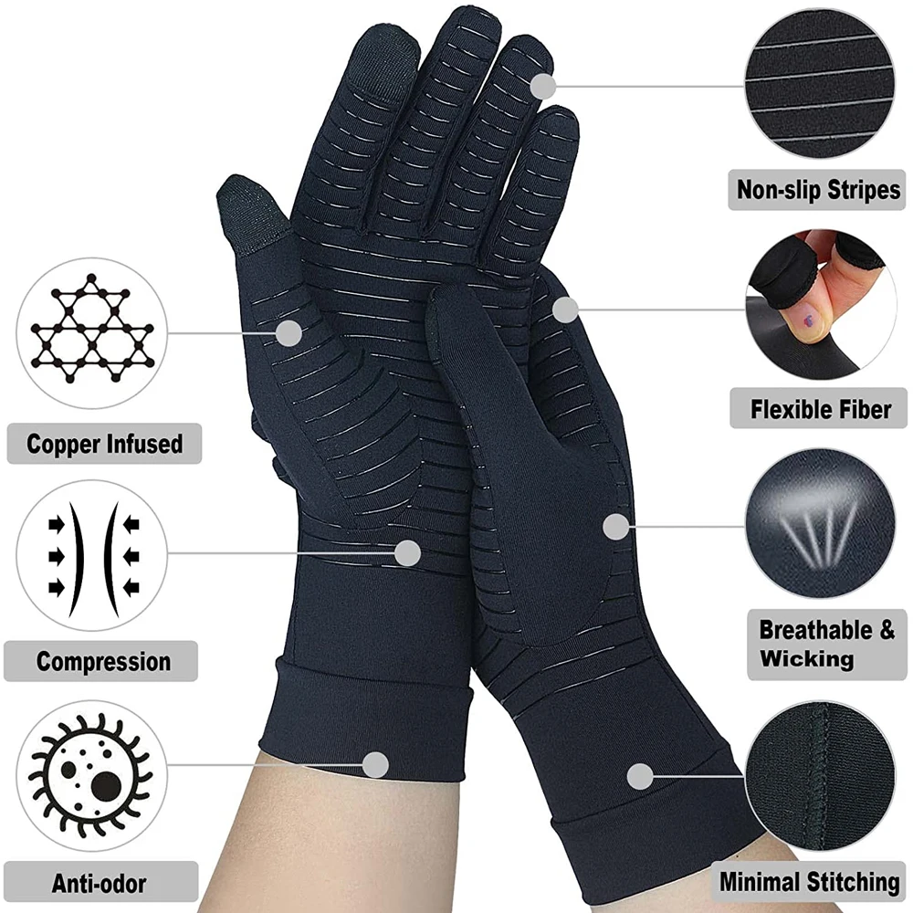 1Pair Copper Arthritis Compression Gloves,Relieve Arthritis Hand Pain Swelling and Carpal Tunnel,Full Finger Hand Glove